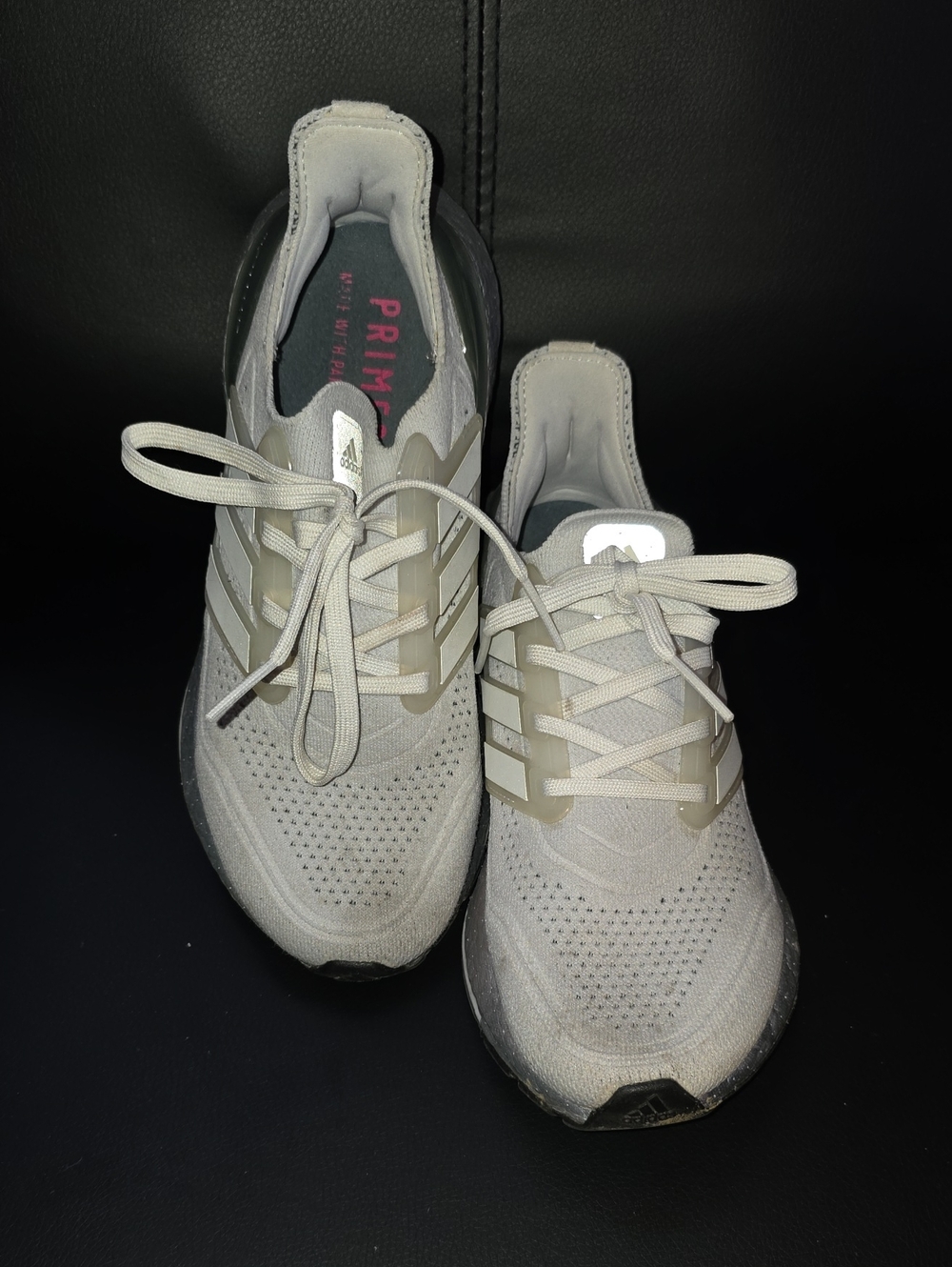 adidas Light Beige/Gray Knit Running Shoes